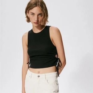 Zara Ribbed Cutout Tank Black Size Small